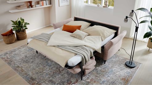 Schlafsofa Interliving aus Stoff in Rosa Interliving Schlafsofa Serie 4700 - Schlafsofa 120LÄ sienafarbener Webstoff Loft & schwarze Aluminiumfüße - Breite ca. 188 cm