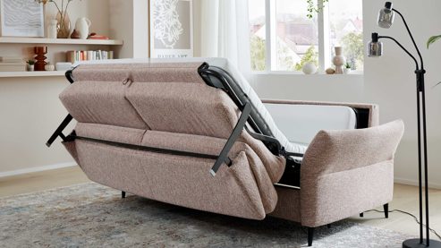 Schlafsofa Interliving aus Stoff in Rosa Interliving Schlafsofa Serie 4700 - Schlafsofa 120LÄ sienafarbener Webstoff Loft & schwarze Aluminiumfüße - Breite ca. 188 cm