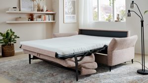 Schlafsofa Interliving aus Stoff in Rosa Interliving Schlafsofa Serie 4700 - Schlafsofa 120LÄ sienafarbener Webstoff Loft & schwarze Aluminiumfüße - Breite ca. 188 cm