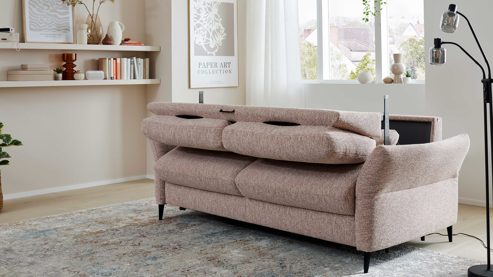 Schlafsofa Interliving aus Stoff in Rosa Interliving Schlafsofa Serie 4700 - Schlafsofa 120LÄ sienafarbener Webstoff Loft & schwarze Aluminiumfüße - Breite ca. 188 cm