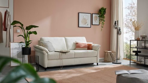 Schlafsofa Interliving aus Stoff in Weiß Interliving Schlafsofa Serie 4700 - Schlafsofa 160LÄ naturweißes Flachgewebe Cyber & schwarze Aluminiumfüße - Breite ca. 228 cm