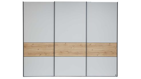 Kleiderschrank Interliving aus Holz in Holzfarben Interliving Kleiderschrank Serie 1205 – Schwebetürenschrank Champagner & Bianco Eiche – drei Türen, Breite ca. 300 cm