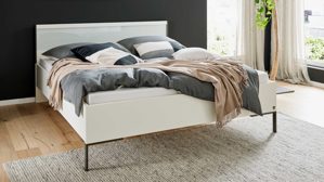 Bettgestell Interliving aus Holz in Weiß Interliving Schlafzimmer Serie 1033 – Bettgestell weißes Glas & Holz - Liegefläche ca. 180 x 200 cm