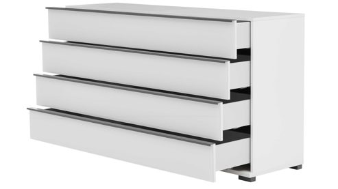 Schubladenkommode Interliving aus Holz in Weiß Interliving Schlafzimmer Serie 1033 – Schubladenkommode weißes Glas & Holz - vier Schubladen, Breite ca. 149 cm