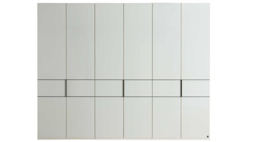 Kleiderschrank Interliving aus Holz in Weiß Interliving Schlafzimmer Serie 1033 – Kleiderschrank 605 weißes Glas & Holz – sechs Türen, Breite ca. 300 cm