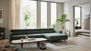 Ecksofa Interliving aus Stoff in Grün Interliving Sofa Serie 4303 – Ecksofa moosgrüner Pfotenstoff Cyber - Stellfläche ca. 323 x 190 cm