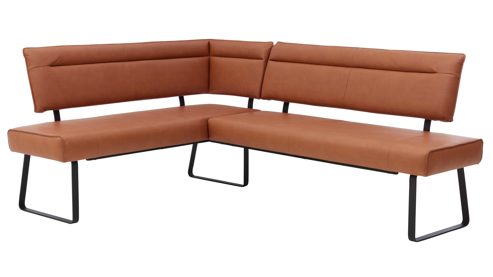Eckbank Interliving aus Stoff in Hellbraun Interliving Esszimmer Serie 5505 - Eckbankkombination caramelfarbene Mikrofaser 925-72 & schwarzes Metall - Stellfläche ca. 169 x 215 cm
