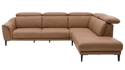 Ecksofa Interliving aus Leder in Braun Interliving Sofa Serie 4461 - Ecksofa haselnussfarbenes Leder Punch & schwarze Aluminiumfüße - Stellfläche ca. 292 x 244 cm