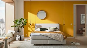 Boxspringbett Interliving aus Stoff in Beige Interliving Bettensystem Serie 1420 - Boxspringbett naturfarbener Stoffbezug Cleo - Liegefläche ca. 180 x 200 cm