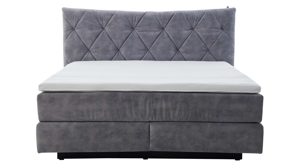 Boxspringbett Interliving aus Stoff in Grau Interliving Boxspringbett Serie 1420 - Boxspringbett mit Bettkasten silberfarbener Strickvelours Auri - Liegefläche ca. 180 x 200 cm