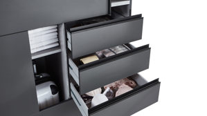 Kleiderschrank Wimex modern furniture aus Holz in Schwarz Kleiderschrankprogramm Saigon Graphit & schwarze Glasoberfläche - Breite ca. 270 cm