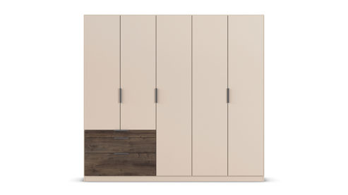 Kleiderschrank Rauch aus Holz in Weiß rauch ORANGE Koda - Drehtürenschrank Champagner & Atlantik Oak - fünf Türen, Breite ca. 225 cm