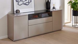 Sideboard Interliving aus Holz in Grau Interliving Wohnzimmer Serie 2031 - Sideboard CK18060 Grau & Risseiche - zwei Türen, zwei Schubladen, Breite ca. 180 cm