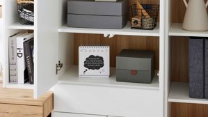 Wohnwand Interliving aus Holz in Weiß Interliving Wohnzimmer Serie 2031 - Homeoffice-Kombination Tonweiß & Risseiche - Länge ca. 255 cm