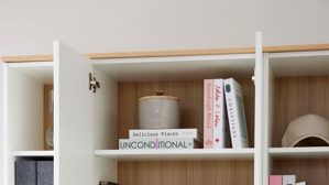 Wohnwand Interliving aus Holz in Weiß Interliving Wohnzimmer Serie 2031 - Homeoffice-Kombination Tonweiß & Risseiche - Länge ca. 255 cm