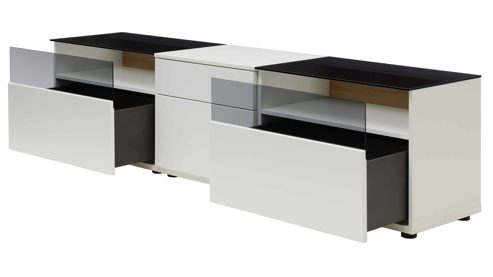 Wohnwand Interliving aus Holz in Weiß Interliving Wohnzimmer Serie 2031 - Wohnwand Tonweiß & graues Glas - Länge ca. 330 cm