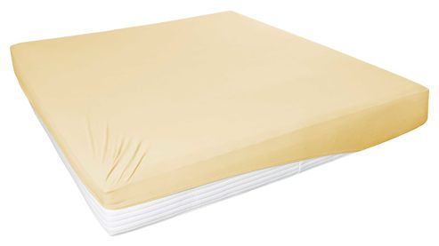 Spannbettlaken H. g. hahn haustextilien® aus Stoff in Hellgelb HAHN Spannbettlaken für Wasser- und Boxspringmatratzen pfirsichfarbener Baumwolljersey - ca. 190 x 200 cm