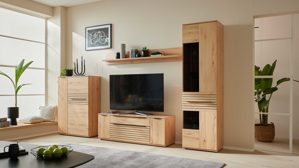 Wohnwand Interliving aus Holz in Holzfarben Interliving Wohnzimmer Serie 2032 - Wohnwand EB33001 Risseiche - Länge ca. 330 cm
