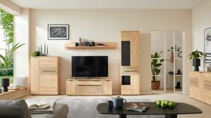 Wohnwand Interliving aus Holz in Holzfarben Interliving Wohnzimmer Serie 2032 - Wohnwand EB33001 Risseiche - Länge ca. 330 cm