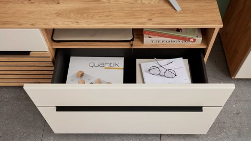 Wohnwand Interliving aus Holz in Beige Interliving Wohnzimmer Serie 2032 - Wohnwand Sandbeige & Risseiche - Länge ca. 315 cm