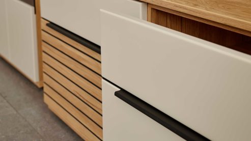 Wohnwand Interliving aus Holz in Beige Interliving Wohnzimmer Serie 2032 - Wohnwand EB31501 Sandbeige & Risseiche - Länge ca. 315 cm