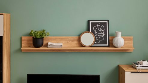 Wandregal Interliving aus Holz in Buche Interliving Wohnzimmer Serie 2032 - Wandboard Balkenbuche - Länge ca. 180 cm