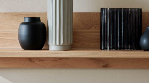 Wandregal Interliving aus Holz in Buche Interliving Wohnzimmer Serie 2032 - Wandboard Balkenbuche - Länge ca. 180 cm