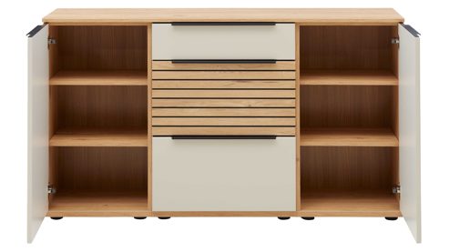 Sideboard Interliving aus Holz in Holzfarben Interliving Wohnzimmer Serie 2032 - Sideboard Sandbeige & Risseiche - zwei Türen, drei Schubladen, Länge ca. 150 cm