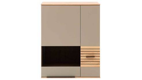 Wohnwand Interliving aus Holz in Grau Interliving Wohnzimmer Serie 2032 - Wohnwand EB27001 Grau & Risseiche- Länge ca. 270 cm