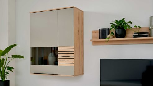 Wohnwand Interliving aus Holz in Grau Interliving Wohnzimmer Serie 2032 - Wohnwand EB27001 Grau & Risseiche- Länge ca. 270 cm