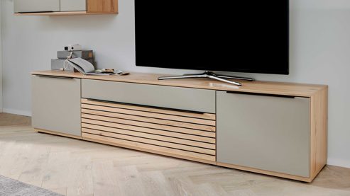 Wohnwand Interliving aus Holz in Grau Interliving Wohnzimmer Serie 2032 - Wohnwand Grau & Risseiche- Länge ca. 270 cm