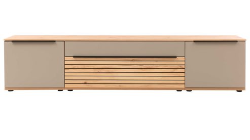 Wohnwand Interliving aus Holz in Grau Interliving Wohnzimmer Serie 2032 - Wohnwand EB27001 Grau & Risseiche- Länge ca. 270 cm