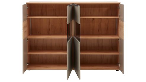 Highboard Interliving aus Holz in Grau Interliving Wohnzimmer Serie 2032 - Highboard B18071 Grau & Risseiche - vier Türen, Breite ca. 180 cm