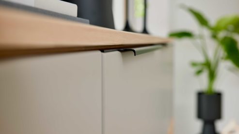 Highboard Interliving aus Holz in Grau Interliving Wohnzimmer Serie 2032 - Highboard Grau & Risseiche - vier Türen, Breite ca. 180 cm