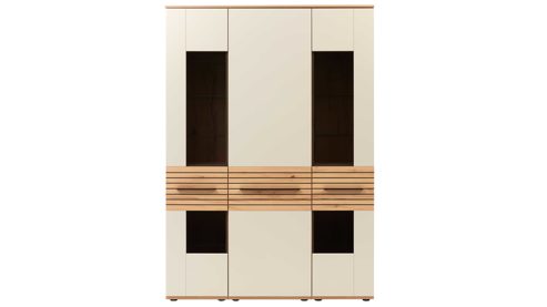 Vitrine Interliving aus Holz in Beige Interliving Wohnzimmer Serie 2032 - Vitrine A15040 Sandbeige & Risseiche - dreiteilig, Länge ca. 150 cm