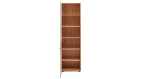 Vitrine Interliving aus Holz in Beige Interliving Wohnzimmer Serie 2032 - Vitrine Sandbeige & Risseiche - dreiteilig, Länge ca. 150 cm
