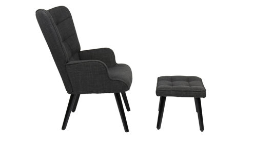 Relaxsessel Hela aus Stoff in Anthrazit Sessel mit Hocker Paros LS Anthrazit 28 & schwarzes Holzgestell