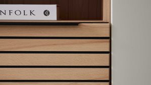 Lowboard Interliving aus Holz in Beige Interliving Wohnzimmer Serie 2032 - Lowboard LT21062 Sandbeige & Balkenbuche - dreiteilig, Länge ca. 210 cm