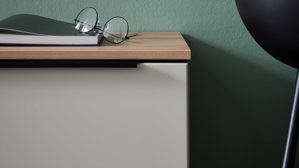 Lowboard Interliving aus Holz in Beige Interliving Wohnzimmer Serie 2032 - Lowboard Sandbeige & Balkenbuche - dreiteilig, Länge ca. 210 cm