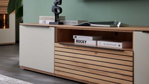 Lowboard Interliving aus Holz in Beige Interliving Wohnzimmer Serie 2032 - Lowboard LT21062 Sandbeige & Balkenbuche - dreiteilig, Länge ca. 210 cm