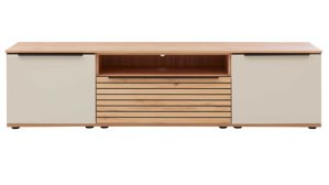 Lowboard Interliving aus Holz in Beige Interliving Wohnzimmer Serie 2032 - Lowboard Sandbeige & Balkenbuche - dreiteilig, Länge ca. 210 cm