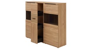 Highboard Interliving aus Holz in Holzfarben Interliving Wohnzimmer Serie 2032 - Highboard mit Apothekerauszug Risseiche - zwei Türen, drei Schubladen, Breite ca. 150 cm