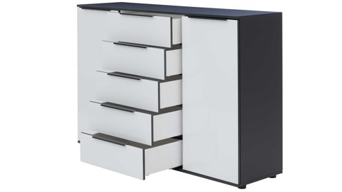 Kombikommode Interliving aus Holz in Hellgrau Interliving Schlafzimmer Serie 1210 – Kommode 670063 Seidengrau & Basalt - zwei Türen, fünf Schubladen, Breite ca. 151 cm