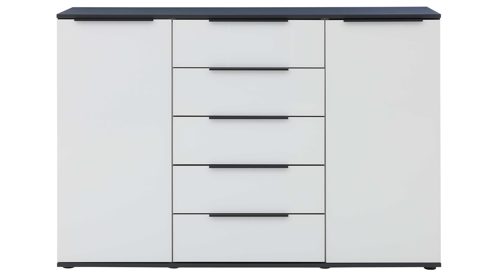 Kombikommode Interliving aus Holz in Hellgrau Interliving Schlafzimmer Serie 1210 – Kommode 670063 Seidengrau & Basalt - zwei Türen, fünf Schubladen, Breite ca. 151 cm