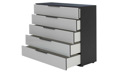 Schubladenkommode Interliving aus Holz in Hellgrau Interliving Schlafzimmer Serie 1210 – Schubladenkommode Seidengrau & Basalt - fünf Schubladen, Breite ca. 120 cm
