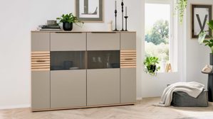 Highboard Interliving aus Holz in Grau Interliving Wohnzimmer Serie 2032 - Highboard B18071 Grau & Risseiche - vier Türen, Breite ca. 180 cm