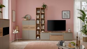 Wohnwand Interliving aus Holz in Grau Interliving Wohnzimmer Serie 2032 - Wohnwand EB31503 Grau & Risseiche - Länge ca. 315 cm