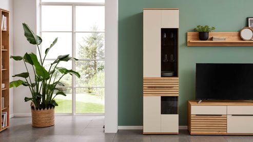 Wohnwand Interliving aus Holz in Beige Interliving Wohnzimmer Serie 2032 - Wohnwand Sandbeige & Risseiche - Länge ca. 315 cm