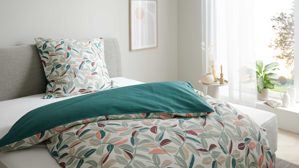 Bettwäsche-Set Interliving aus Stoff in Mehrfarbig Interliving Bettwäsche Serie 9131 floral pastellfarbener & dunkelgrüner Baumwollsatin - ca. 155 x 220 cm