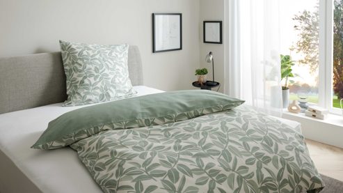 Bettwäsche-Set Interliving aus Stoff in Hellgrün Interliving Bettwäsche Serie 9131 floral salbeigrüner & salbeigrüner Baumwollsatin - ca. 135 x 200 cm